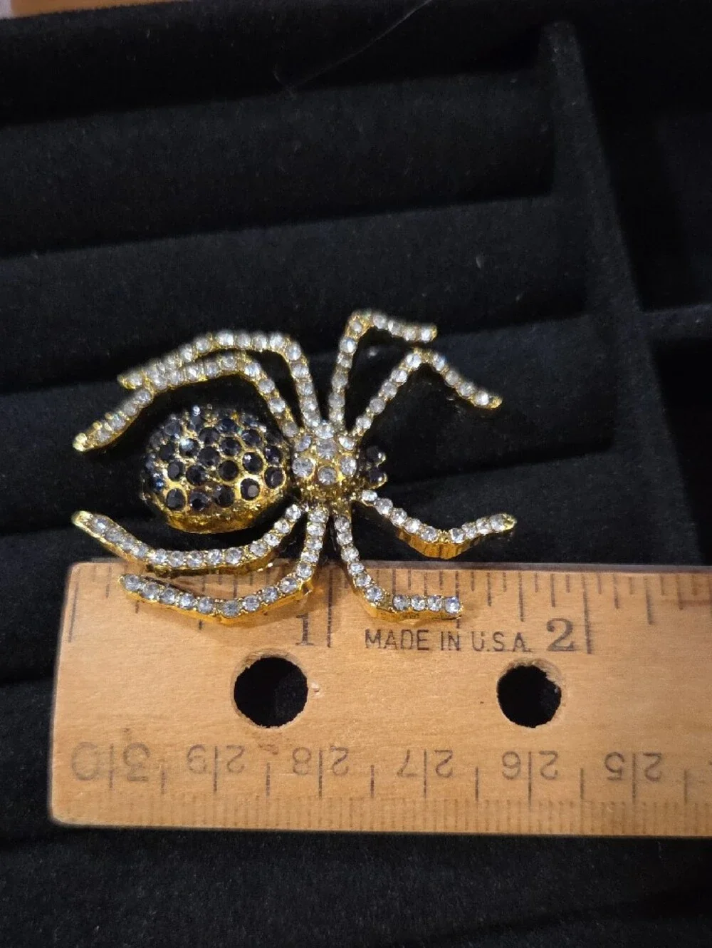 Gold and Black Rhinestone Spider Brooch - Women's Fashion Jewelry